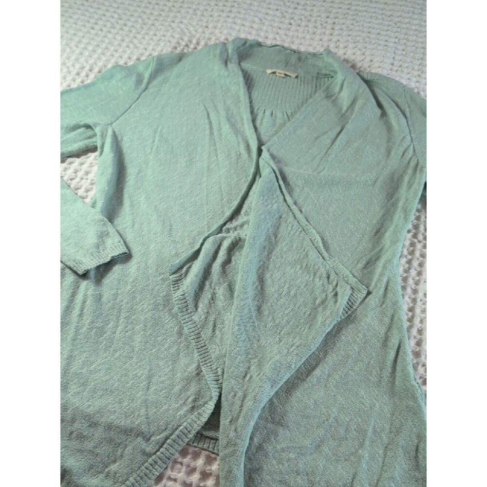 Eileen Fisher Linen Cotton Blend Light Mint Open-Front Draped Cardigan Size S